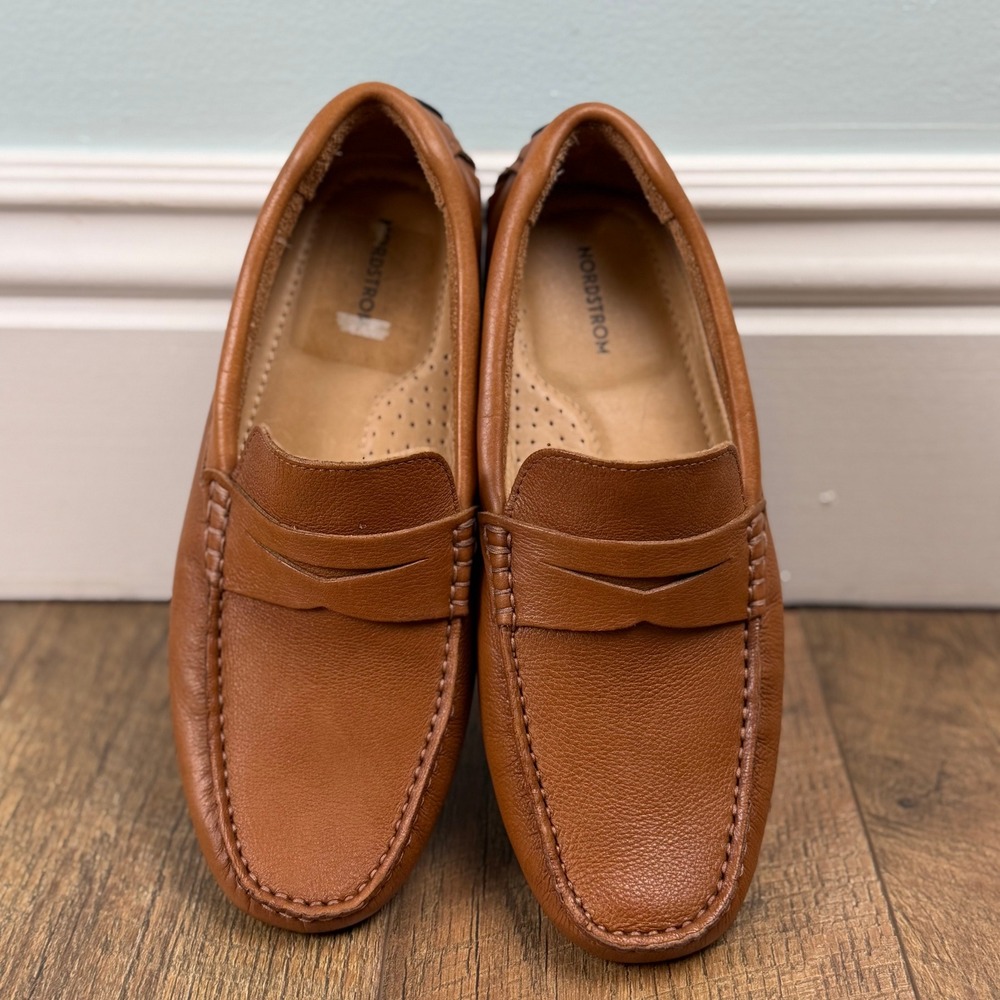 Nordstrom Leather Penny Loafers Driving Moccasins Tan Boys Size 7M